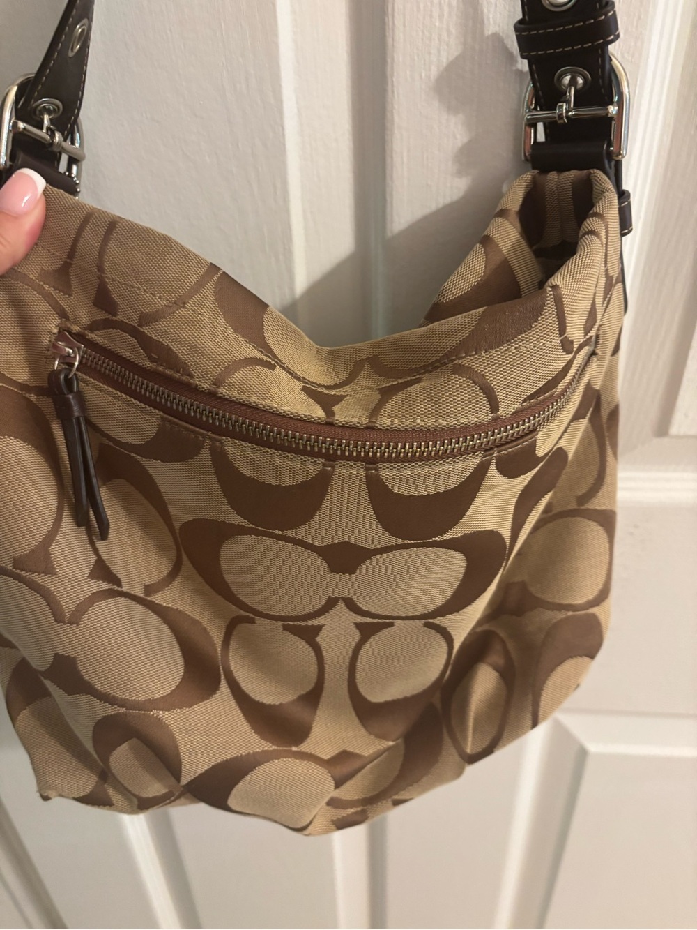 Coach Brown/Tan Signature Canvas Shoulder Bag - Picture 6 of 10